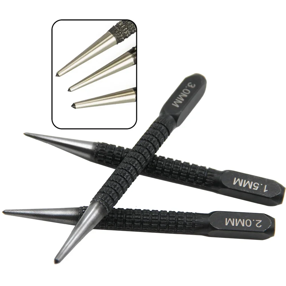 3 In 1 Tapered Center Punch Set Hard Steel Anti-slip Handle For Machining Woodworking Drilling Hole Position Marking Tool