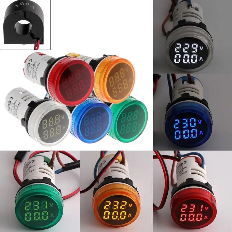 652F Round Digital Voltmeter Ammeter 2 in 1 Indicator Easy to install AC 50-500V 0-100A  Electrical Components Replaceable