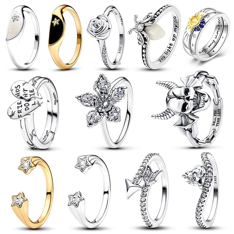 

925 Sterling Silver Demon King Man-Eating Flower Ring Hot Sun Moon and Star Combination Rings Women Luxury DIY Jewelry Making