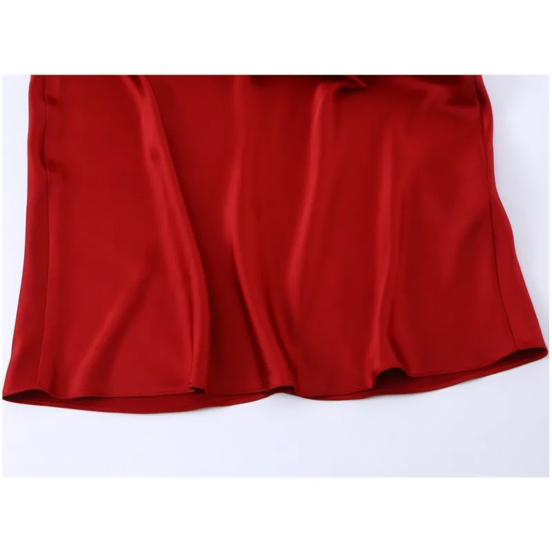 ربيع الخريف المرأة فستان طويل الساتان الرسن مثير عارية الذراعين الرسن الرقبة المرأة ميدي فستان أنيق الجانب البريدي الإناث فستان أنيق