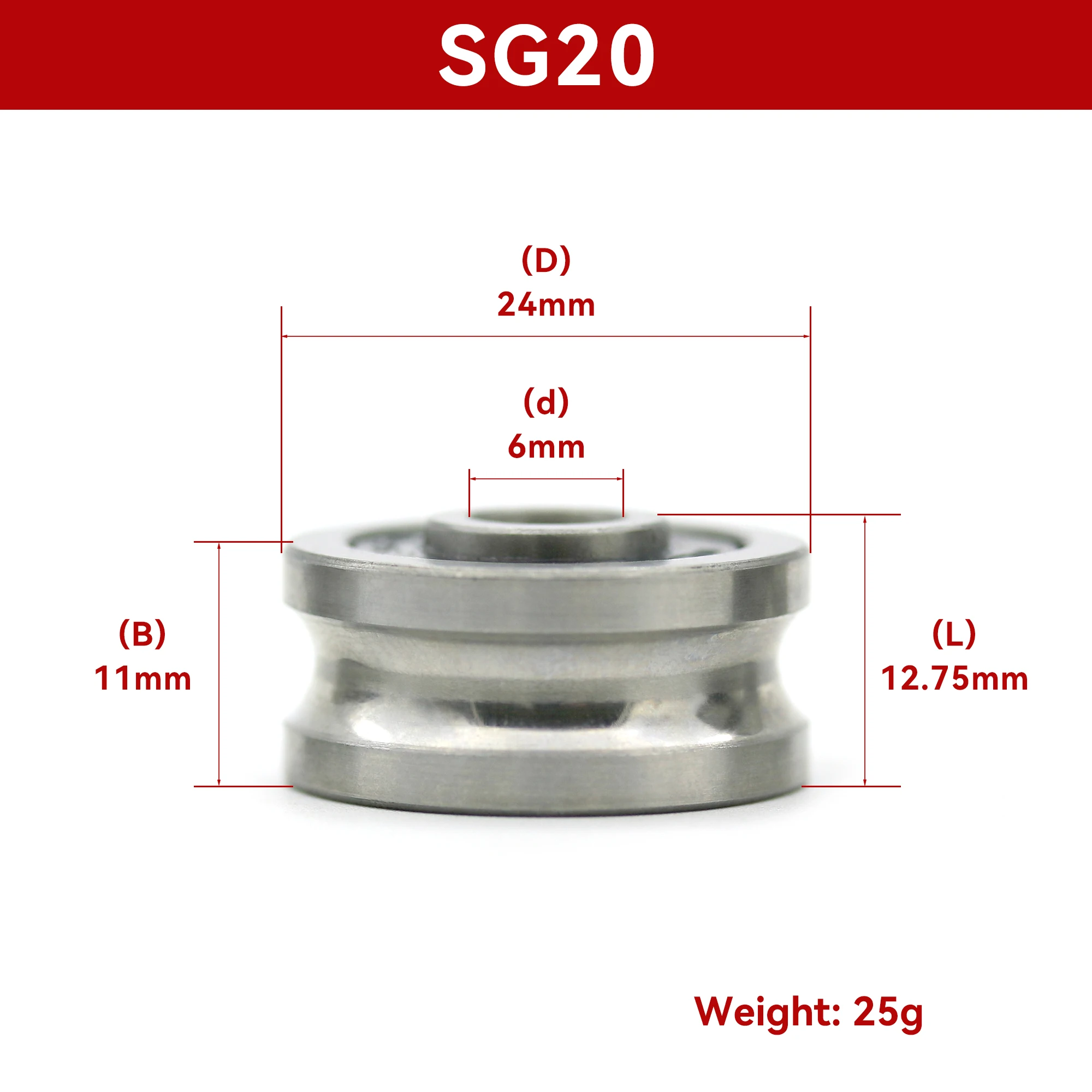 SG20 U Groove Bearing Guide Rail Track Roller Bearing 6x24x11x13mm