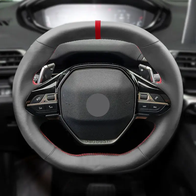 

Car Accessories Interior Steering Wheel Cover Black Microfiber Leather Trim Red bar For Peugeot 3008 4008 2017 2018 508 2019