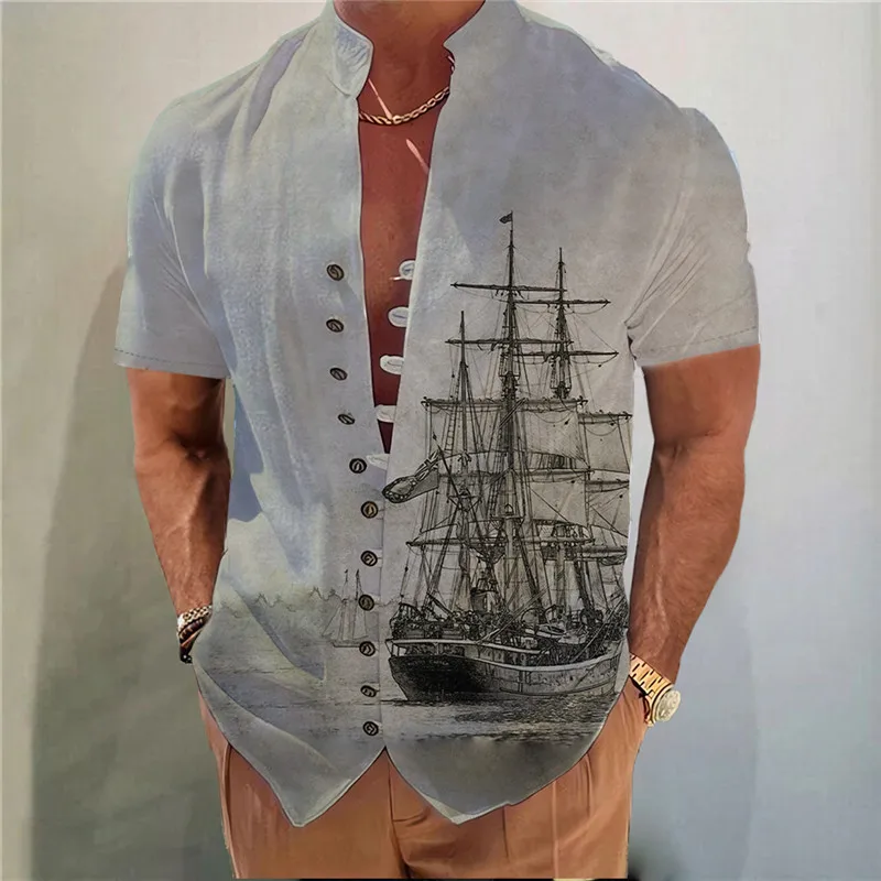 Men\'s Linen Shirt Floral Graphic Prints Stand Collar Outdoor Street Short Sleeve Print Clothing Apparel Linen Fashion