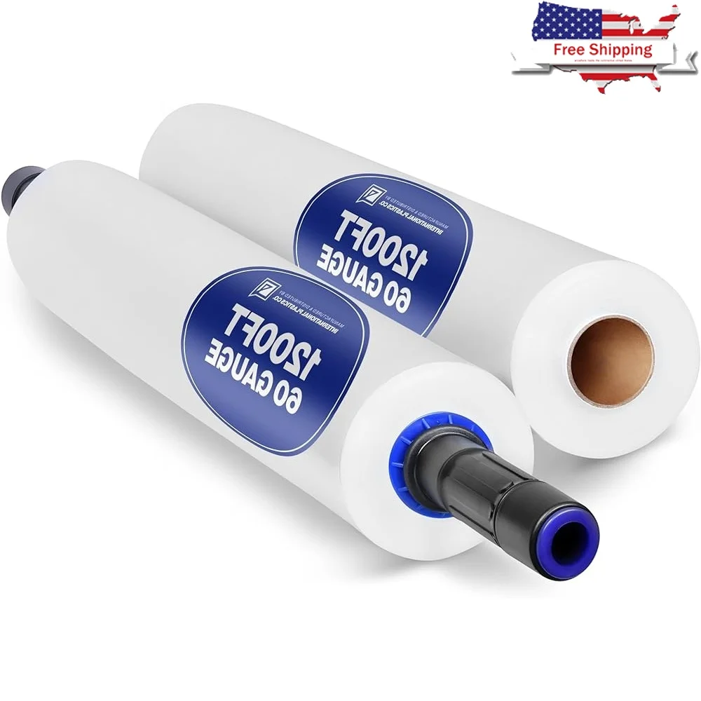 

2 Pack 15 Inch Stretch Film Wrap with Tension Handles 1200ft Each Moving Packing Cling Film Durable Clear Wrap Ideal Storage