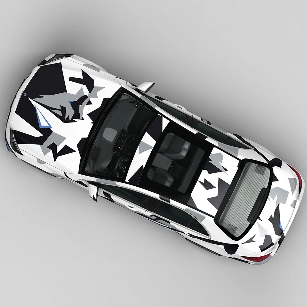 WRAPMASTER 1.52*20m Black and White Camo Pattern Customized Vehicle Wraps PET Color Changing Car Wrap Vinyl Sticker Film