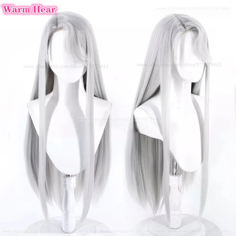 

New! Game Sylus Synthetic Hair Long 80cm Silver Siad Part Cosplay Anime Wig Heat Resistant Hair Halloween Party Wigs + A Wig Cap