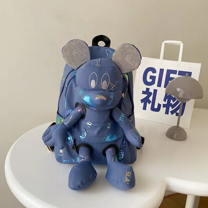 Disney Mickey Mouse大容量軽量バックパック、かわいい漫画のランドセル、カジュアルショルダーパッド、ダブルショルダーバックパック、学生、新しい