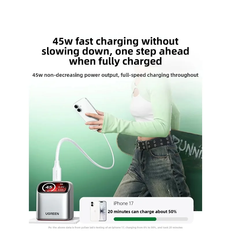 UGREEN X740 45W GaN Charger Smart Display USB-C Fast Charger 45° Angled TFT Screen PD3.0 PPS Foldable Plu Durable Mini