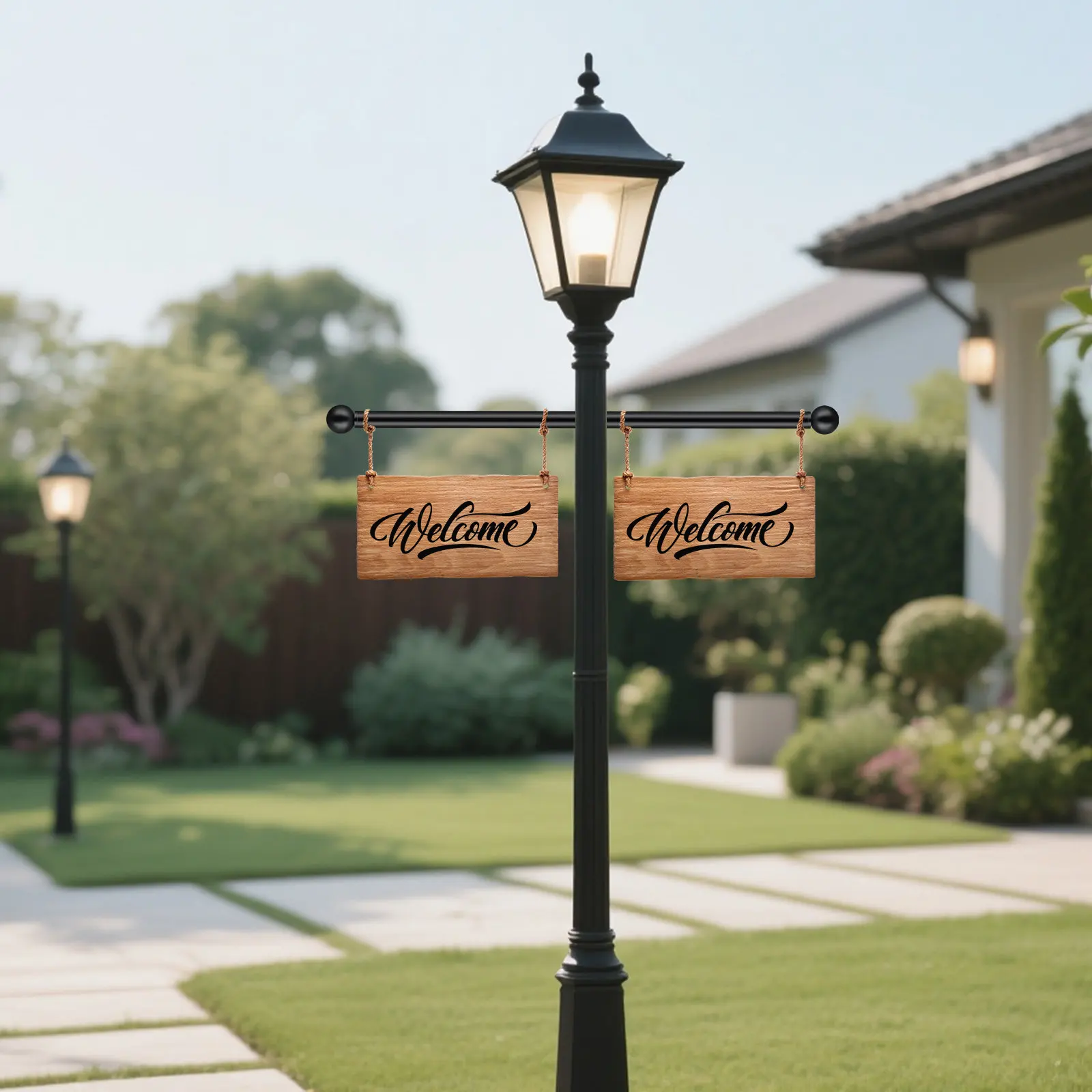 56cm Outdoor Lamp Post, Light Crossbar Arm, Black Metal Bracket Rod, Adjustable Garden Light Pole Arm For Lighting Accessories