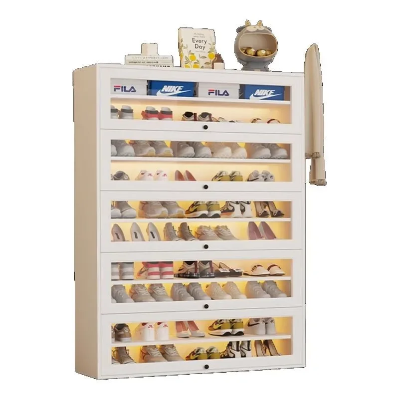 

Cream style shoe cabinet, household steel flap floor entrance integrated storage cabinet