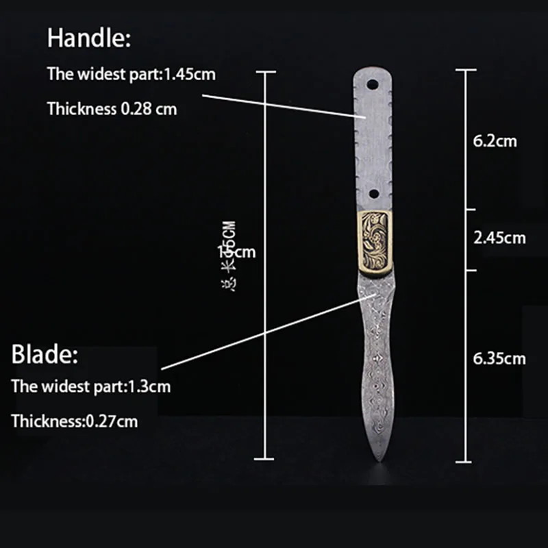 Dropship Thousand-layer Damascus Steel DIY Tea Needles Mini Fixed Blade Tea Knife Billets with Copper  Accessories Dull Blade