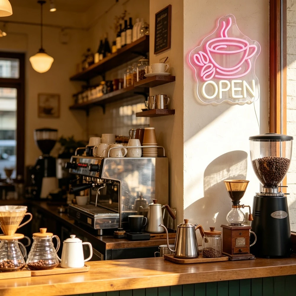 Coffee Open Neon Sign LED Night Light USB RGB Cafe Bar Decor Kitchen Wall Art Restaurant Shop Window Business Advertising Gift