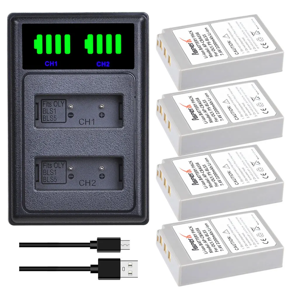 PS-BLS5 BLS-5 BLS5 BLS 5 Batteries + LED USB Dual Charger for Olympus OM-D E-M10 PEN E-PL2 E-PL5 E-PL6 E-PM2 Stylus 1