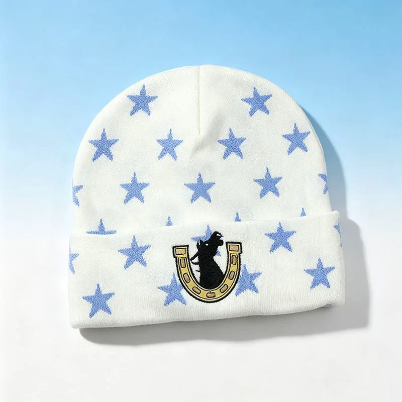 Gorro de punto de Johnny Joestar, de la serie JoJo's Bizarre Adventure: Steel Ball Run (SBR), con diseño de estrella y herradura, ideal para el invierno, para cosplay, como disfraz o regalo.