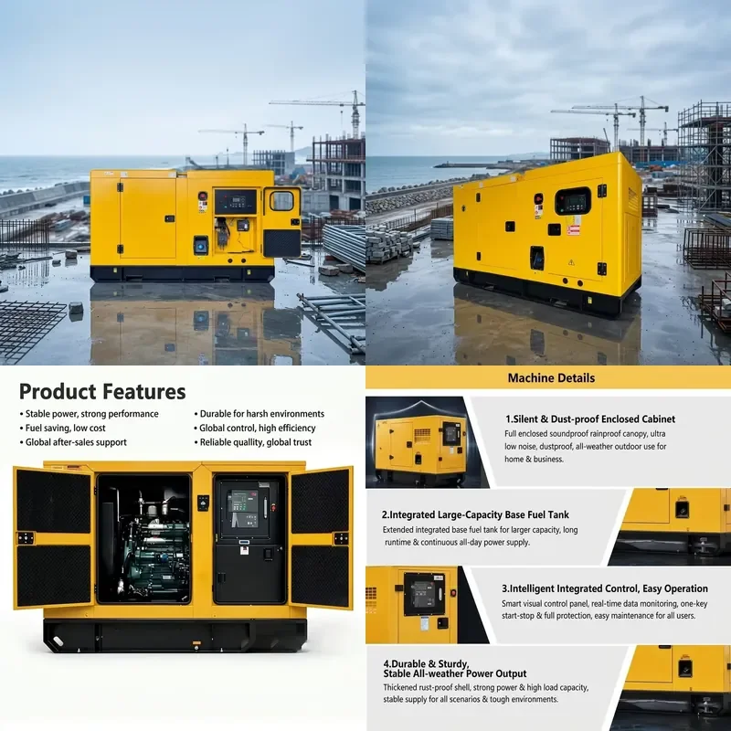30KW 40KW 50KW Silent Generator 3 Phase AC Output 1500RPM Soundproof Electric Genset for Construction Industry