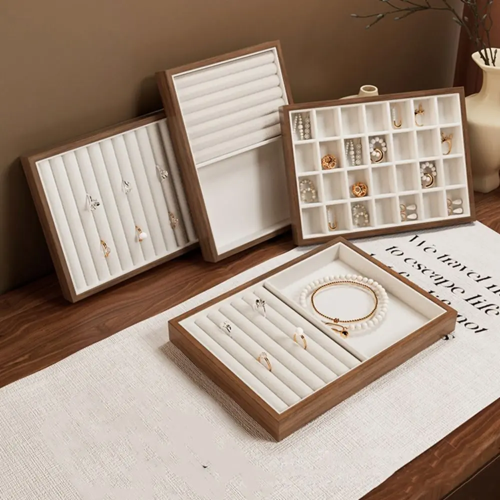 

28 Grids Wood Rings Tray Exquisite Velvet Ring Earring Holder Necklace Case Jewlery Organizer Jewelry Display Tray Desk