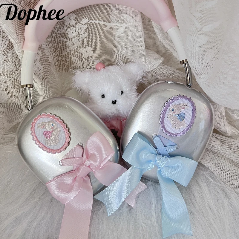 Dophee Originaal AirpodsMax Protective Sleeve Earphone Case Cute Bunny Ribbon Bow Apple Headphone Cover Silicone Soft Shell