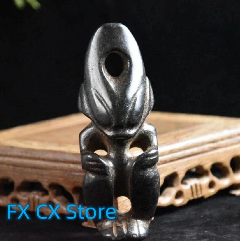 

Hongshan Culture Archaize Black Iron Meteorite Sculpture People Statue Arts Craft