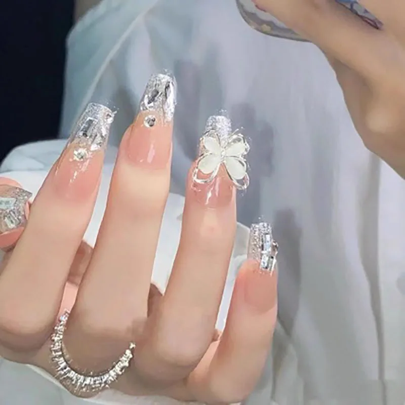 "24pcs/box Ongles Artificiels Faux à Presser Réutilisables avec Ensemble de Designs, Français, Diamant Aurora, Faux Conseils Collants pour les Ongles avec des Astuces Artistiques"