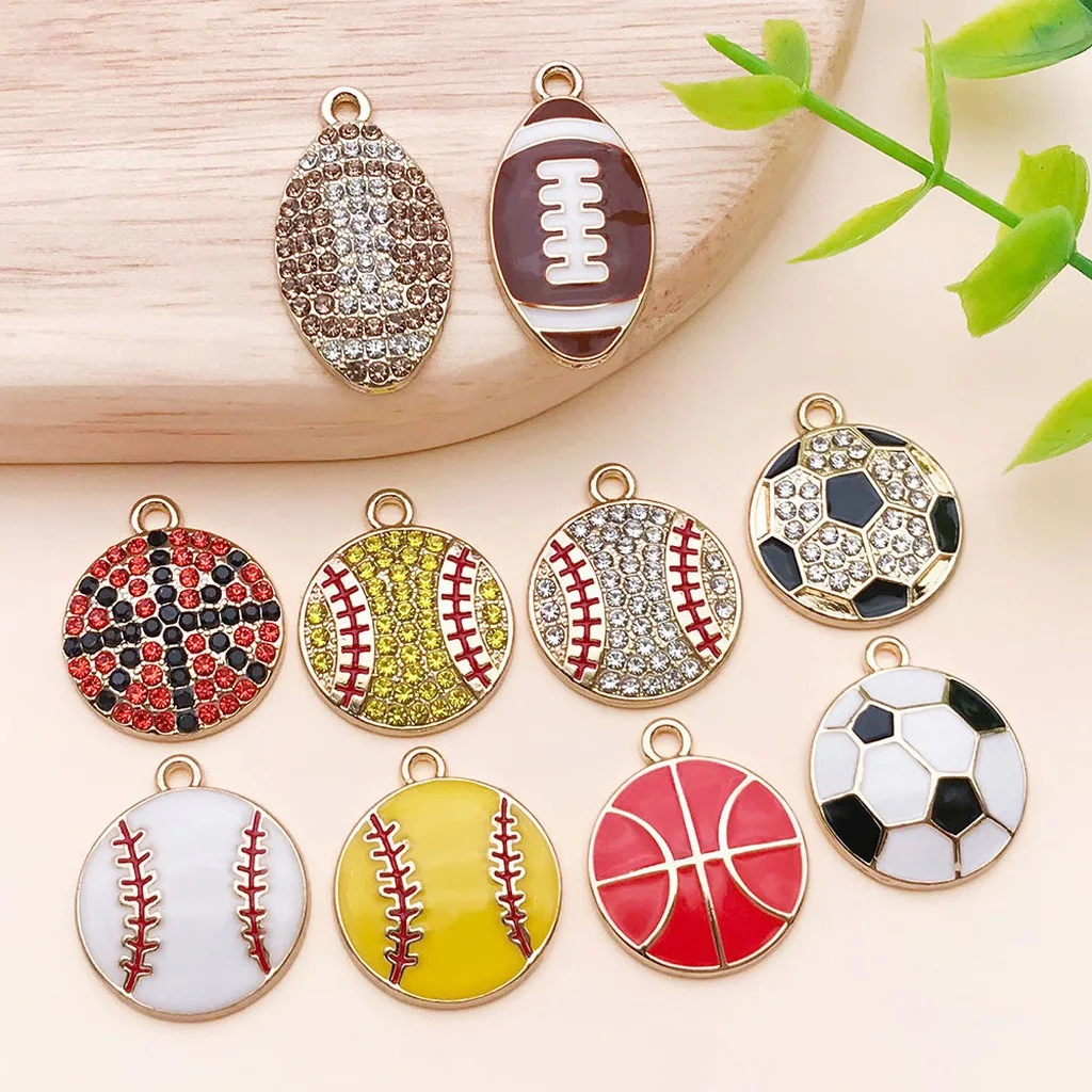 Keychain Charms Gold-Tone Plated Softball Charm Diy Jewelry Pendants Colorful Enamel-Style Baseball Charm For Diy Earrings Bag