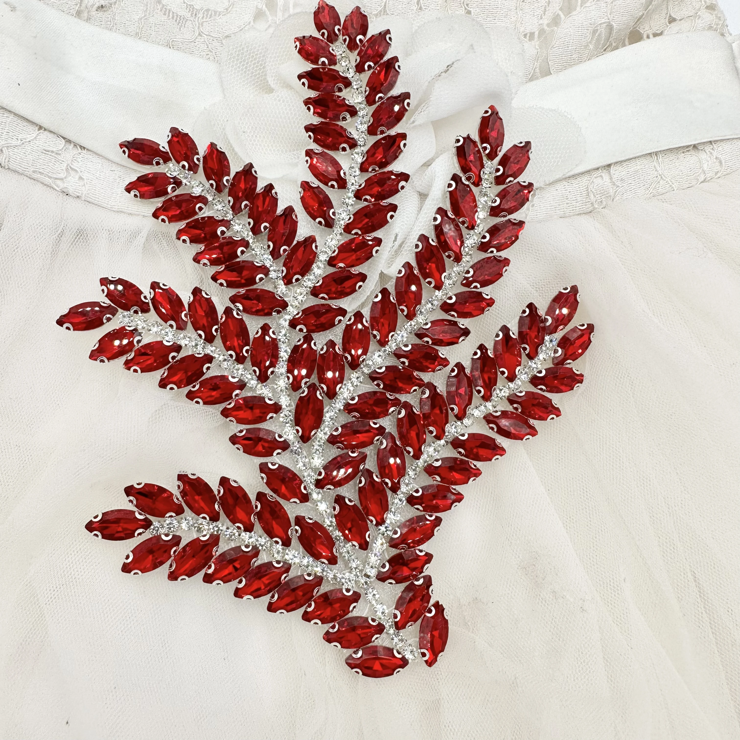 rose red rhinestone applique chain trimming patch for hats shoes women dress wedding sash