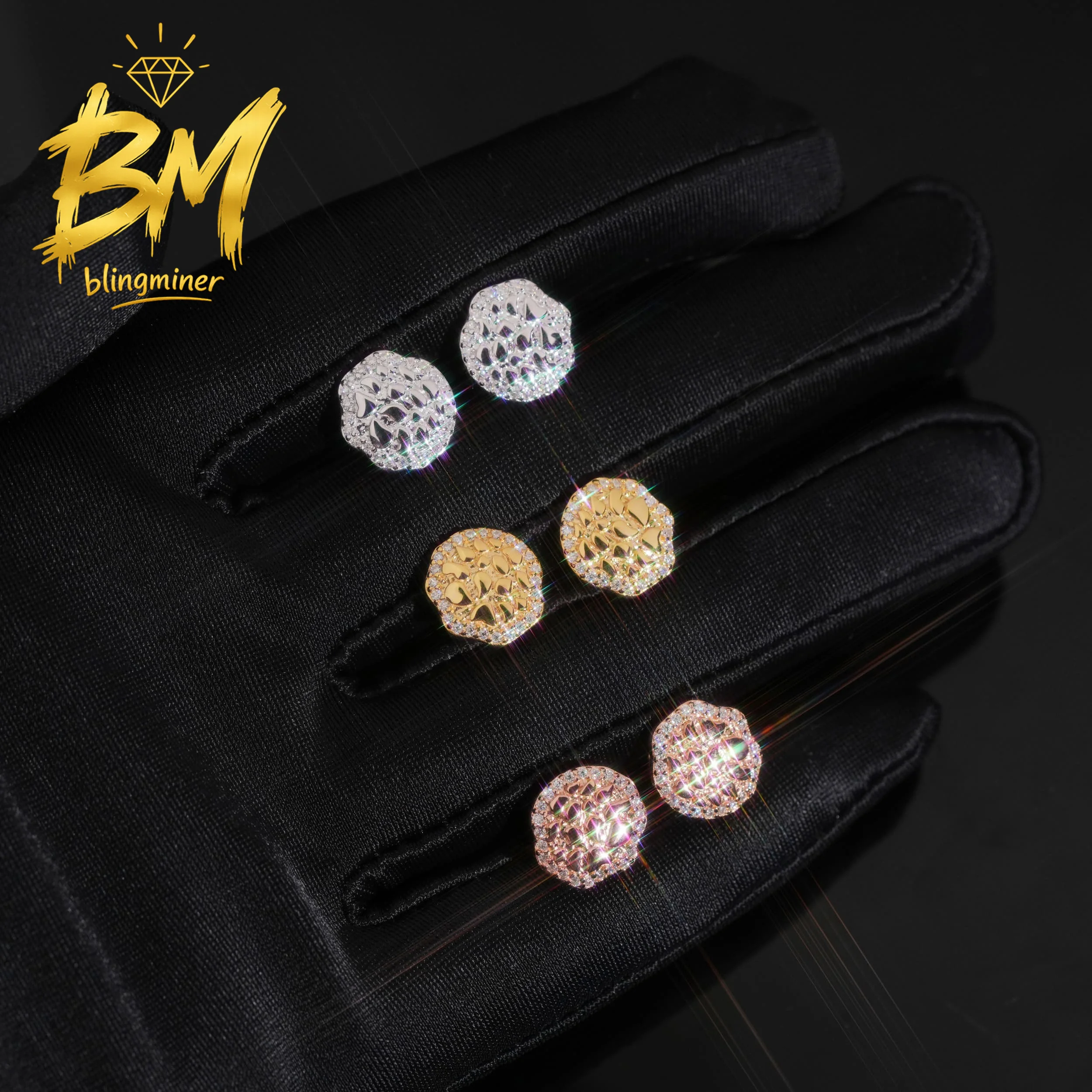 Blingminer Iced Out VVS Moissanite Earrings For Men Women S925 Silver Ear Studs Jewelry Pass Diamonds Tester GRA Free Shipping