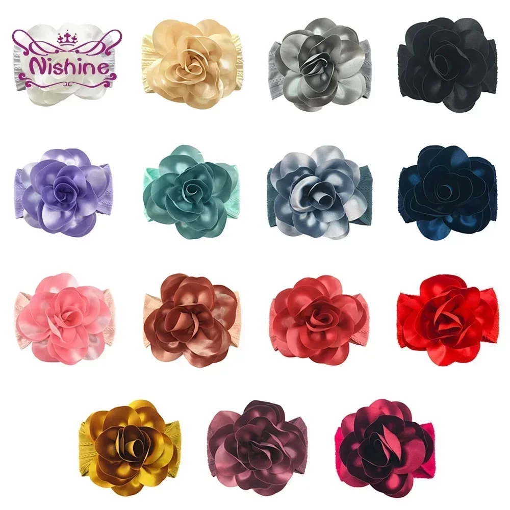 Diadema elástica hecha a mano con flores para bebé, 1 piezas, diadema de nailon suave y cómoda, accesorios para el cabello para niños, decoración de