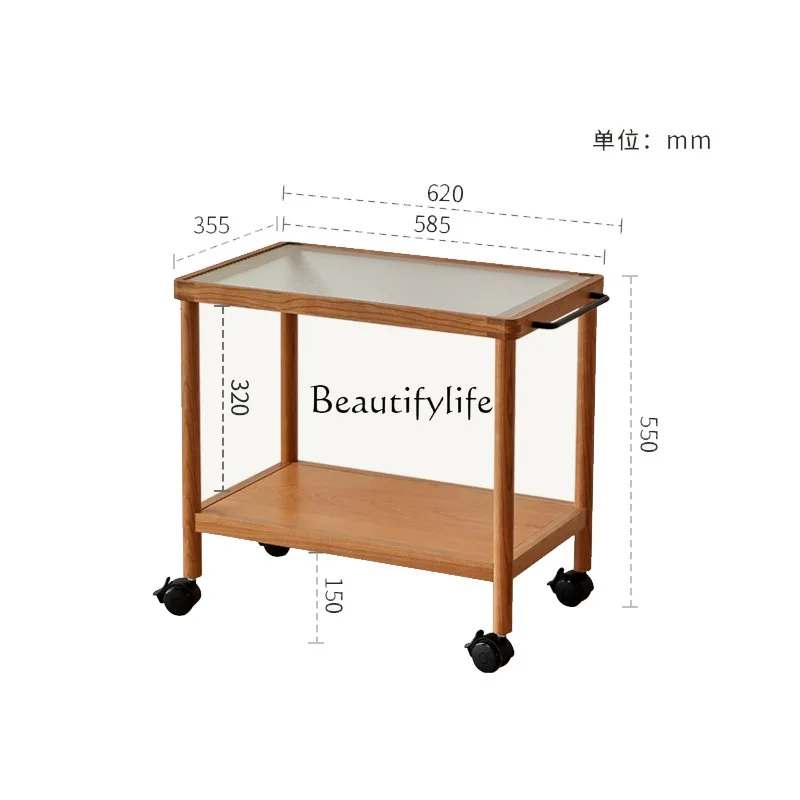 trolley massief houten rand paar kersenhout universeel wiel Scandinavische kleine salontafel