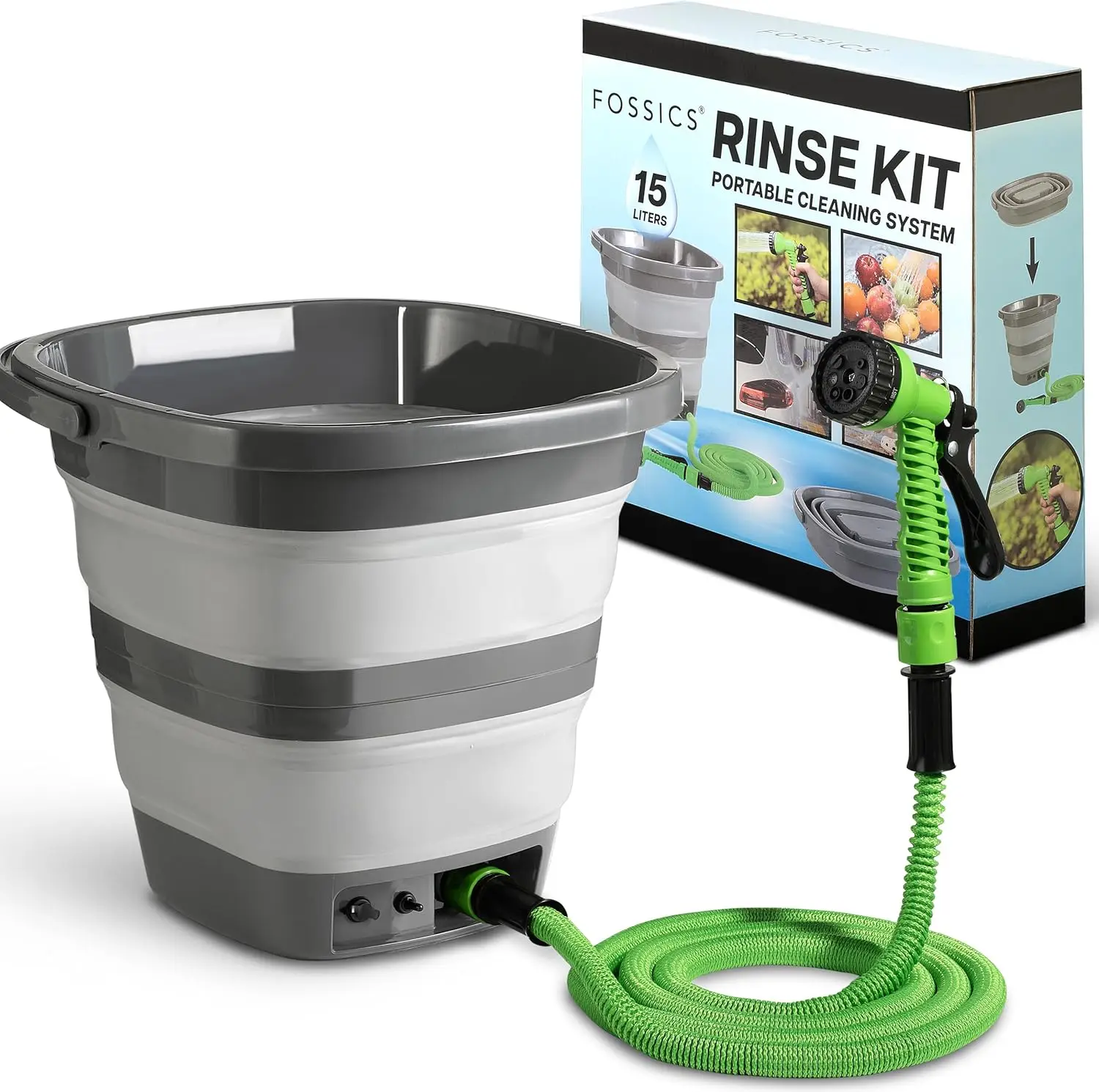 

Portable Shower Kit with 60-Min Battery Power & 4-Gal Collapsible Bucket – Ideal for Camping, RV, Beach, Car, Dog & Bike Wash