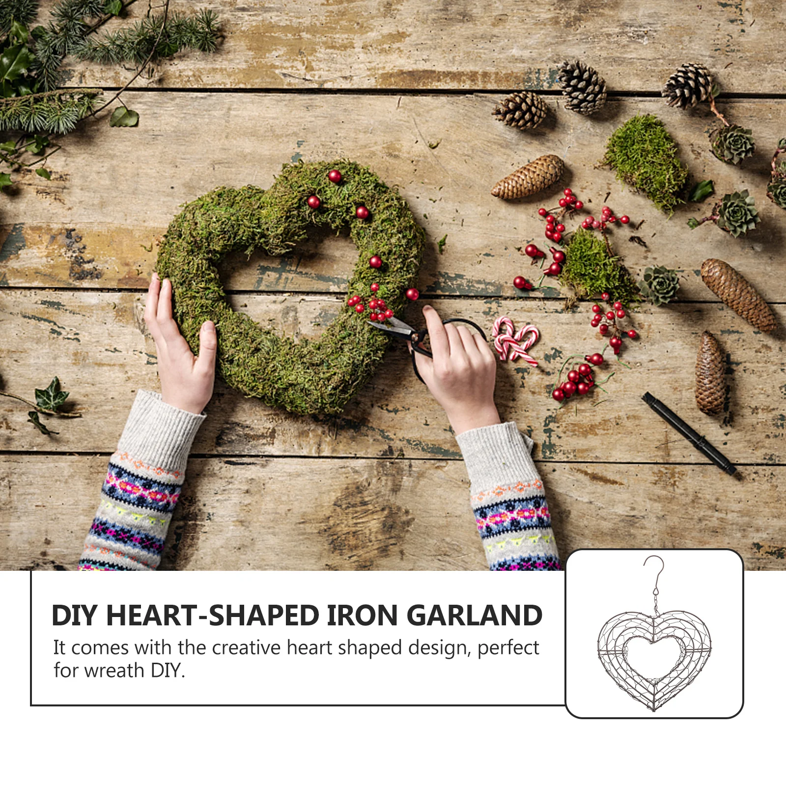 

Heart Shaped Succulent Wreath Iron Hanging Planter Wall Flowerpot Moss Filler Long Lasting Home Office Decor