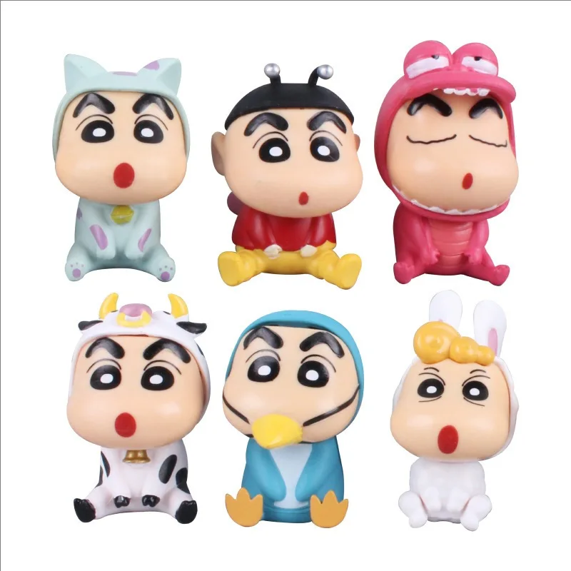 6pcs/set Anime Crayon ShinChan Figures 6cm Nohara Shinnosuke Cos Cow Rabbit PVC Animal Series Car Ornaments Model Toy Kids Gift