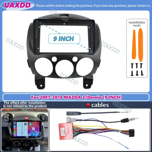 2 Din Interior del coche Android para 2007-2014 MAZDA 2 Demio 9 pulgadas Kit de marco panel de arnés de cables adaptador de fascia central decodificador canbus