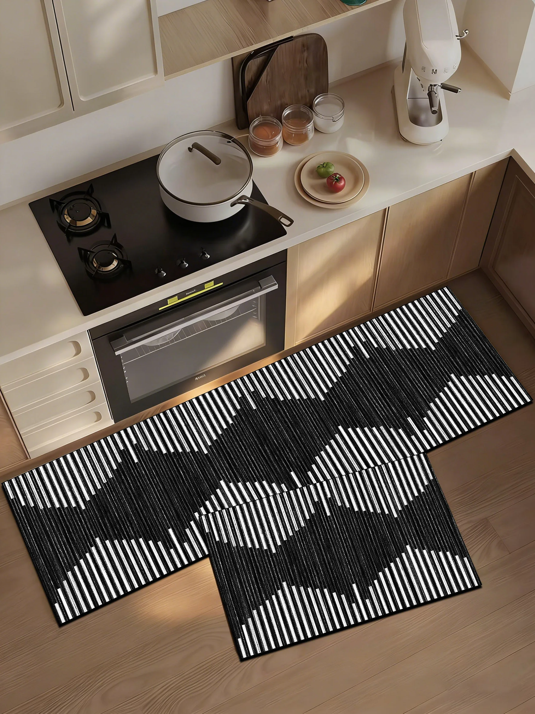 New Minimalist Black & White Geometric Diamond Kitchen Mat & Bath Rug | Non-slip, Highly Absorbent & Easy to Clean