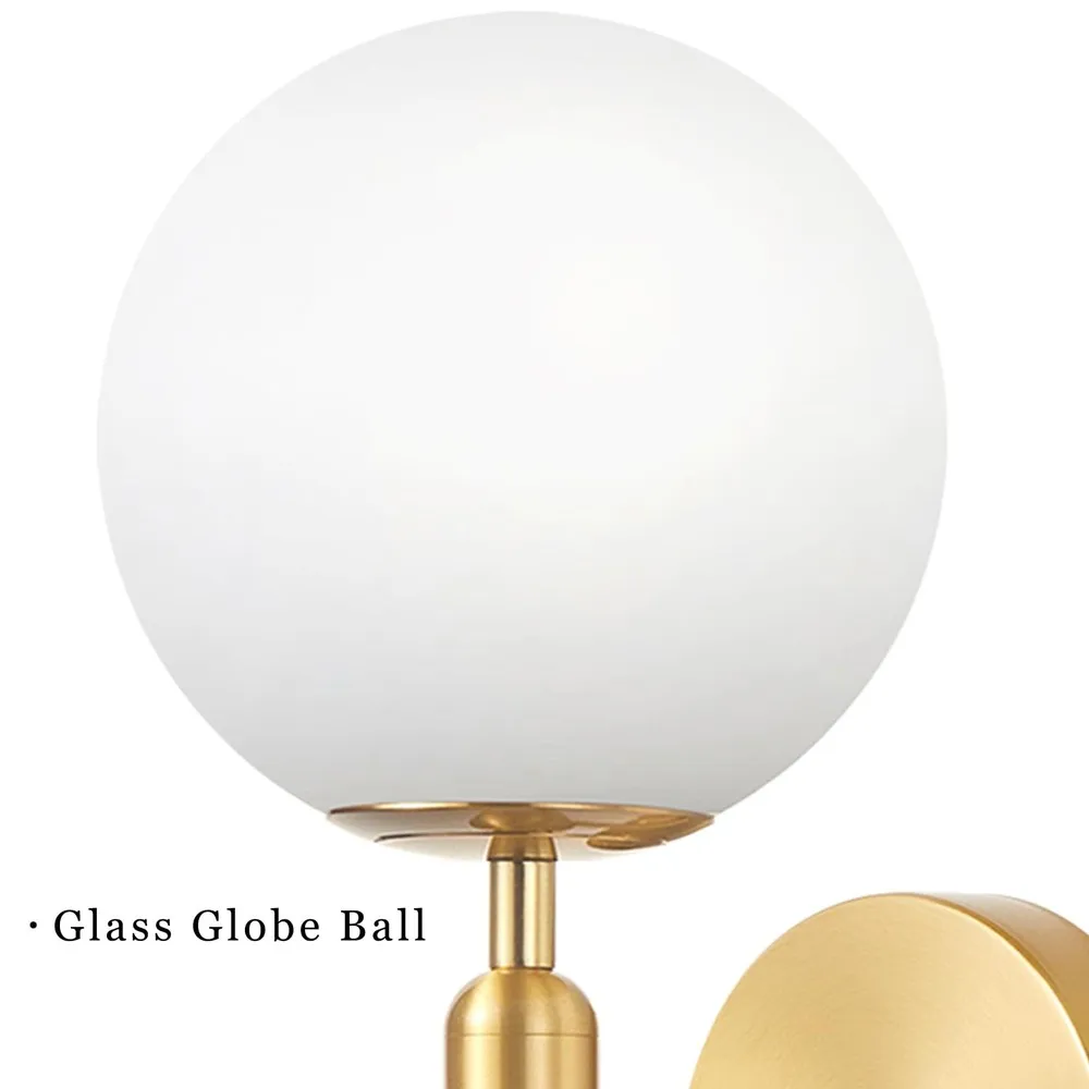 Set of 2 Gold Dimmable Plug-In Wall Sconces, Mid Century Modern Wall Lamp with Milky Glass Globe Shade, Plug-In Cord and Dimmer Knob Switch for Bedside, Bedroom, Living Room
