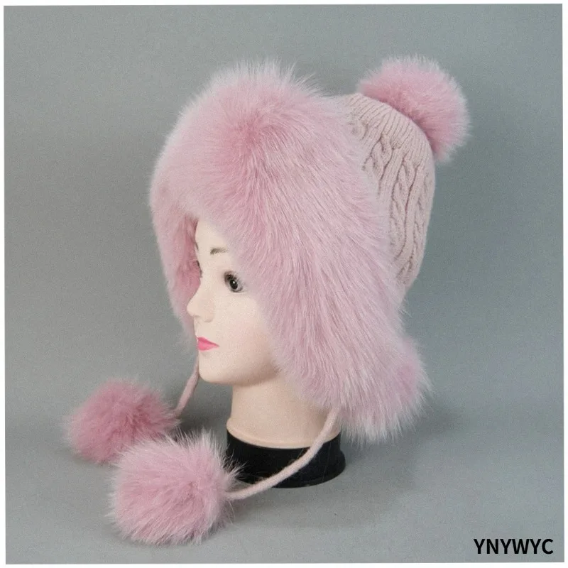 New Winter Elastic 100% Real Raccoon Fur Hat For Women Natural Fox Fur Russian Ushanka Hats Thick Warm Fashion Girls Bomber Cap