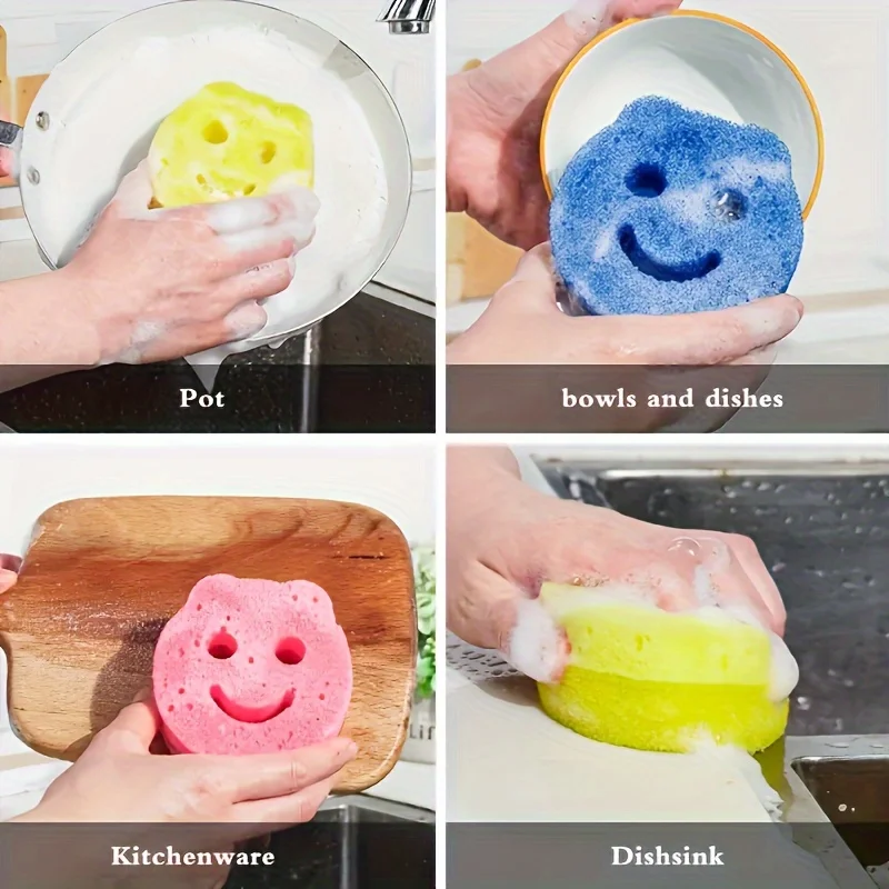 3-Piece Color Box Set with Random Colors, Imitation Loofah Sponge for Washing Dishes, Kitchen Cleaning, Pot Scrubbing, Double-Sided Thickened Scouring Pad Sponge Block, Household Kitchen Cleaning Supplies