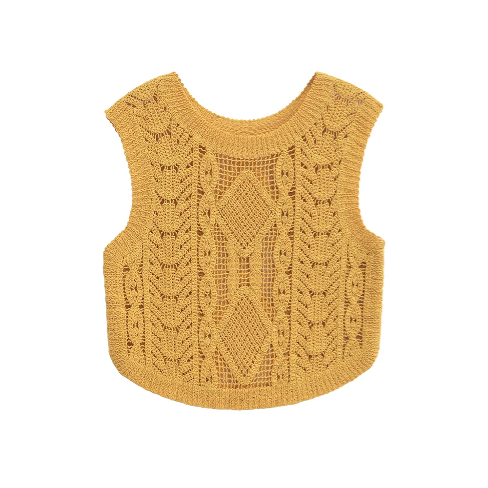 PB&ZA2024 autumn new women\'s clothing fashionable temperament casual versatile crochet hollow vest style top