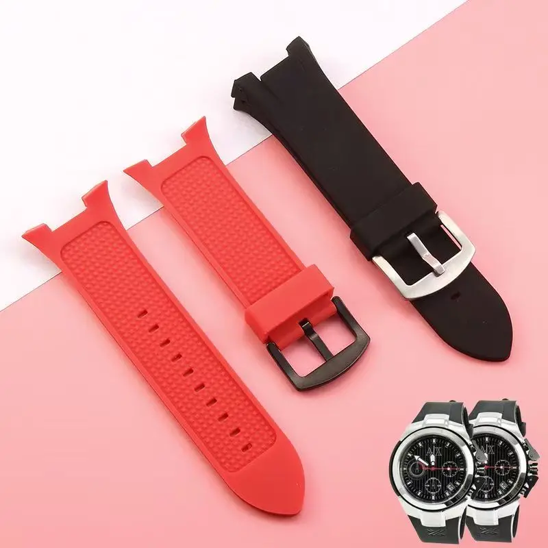 Correa de silicona para reloj Armani AX1803 1802 1050, suave, cómoda, resistente al agua, accesorios de correa de reloj de muesca especial, 31x14mm, color negro