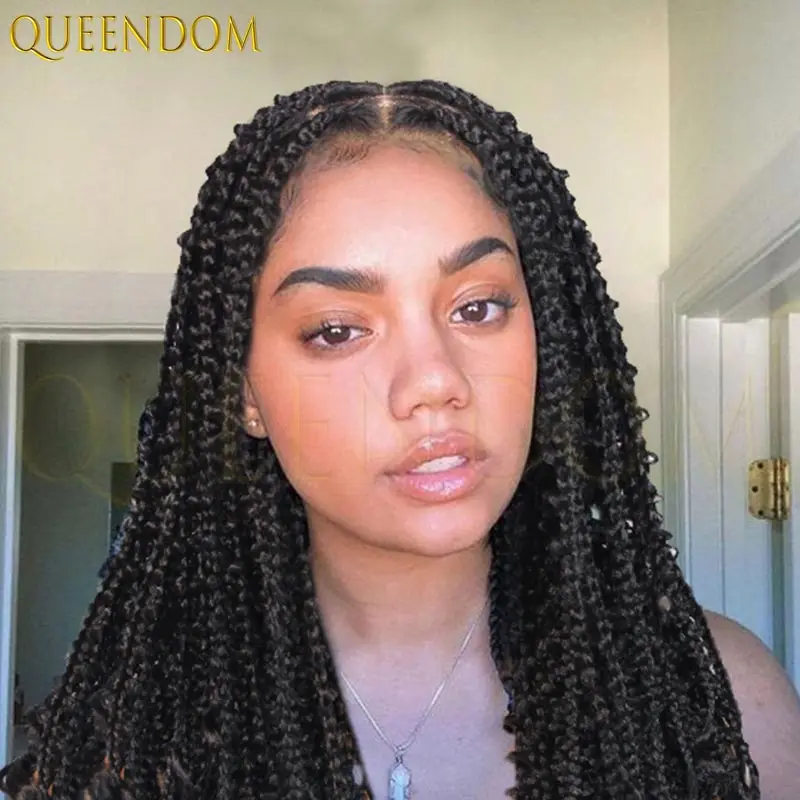

24 inch Goddess Box Braided Wigs Full Lace Front Braid Wig With Curly Ends with Baby Hair Braids Faux Locs Wigs for Black Women
