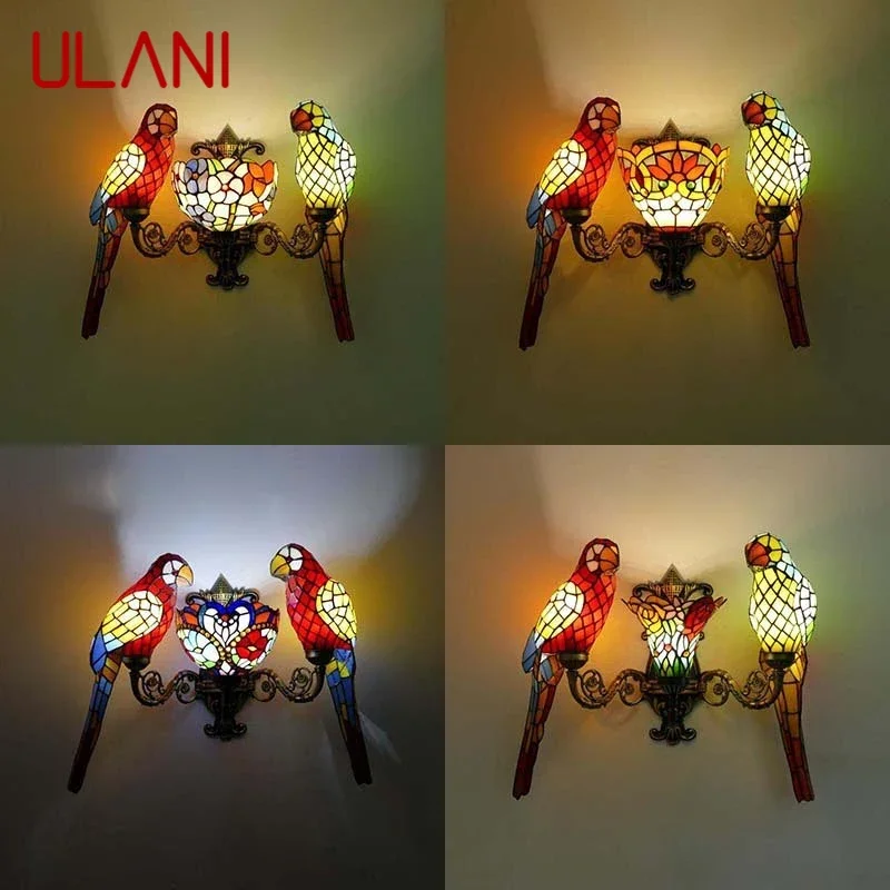 

ULANI Tiffany parrot Wall Lamps American countryside Children's room Homestay Villa Hotel Stained Glass Animal Decoration Lamp