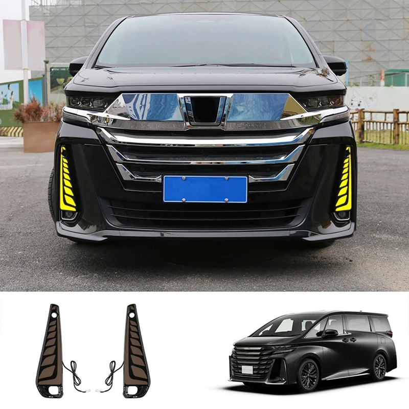 

Car Front Fog Lights Three-Color Daytime Running Light Dynamic Turn Signal Lights For Toyota Alphard Vellfire 40 Series