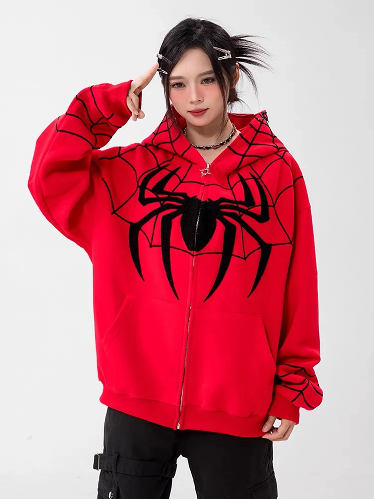 Gothic Embroidery Hoodies Y2k Anime Casual Loose Sweatshirt Clothes Harajuku Oversize Hip Hop Long Sleeve Zipper Tops