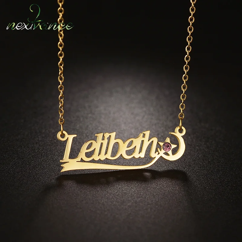 

Nextvance Personalized Custom Name Necklace Birthstone Stainless Steel Nameplate Pendant Choker For Women Birthday Jewelry Gifts