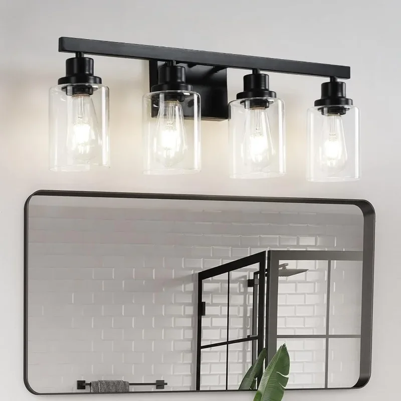 

4-Light Modern Matte Black Wall Sconce Lighting with Clear Glass Shade, Black Wall Lights,Bath Vintage Wall Mounted Lamps