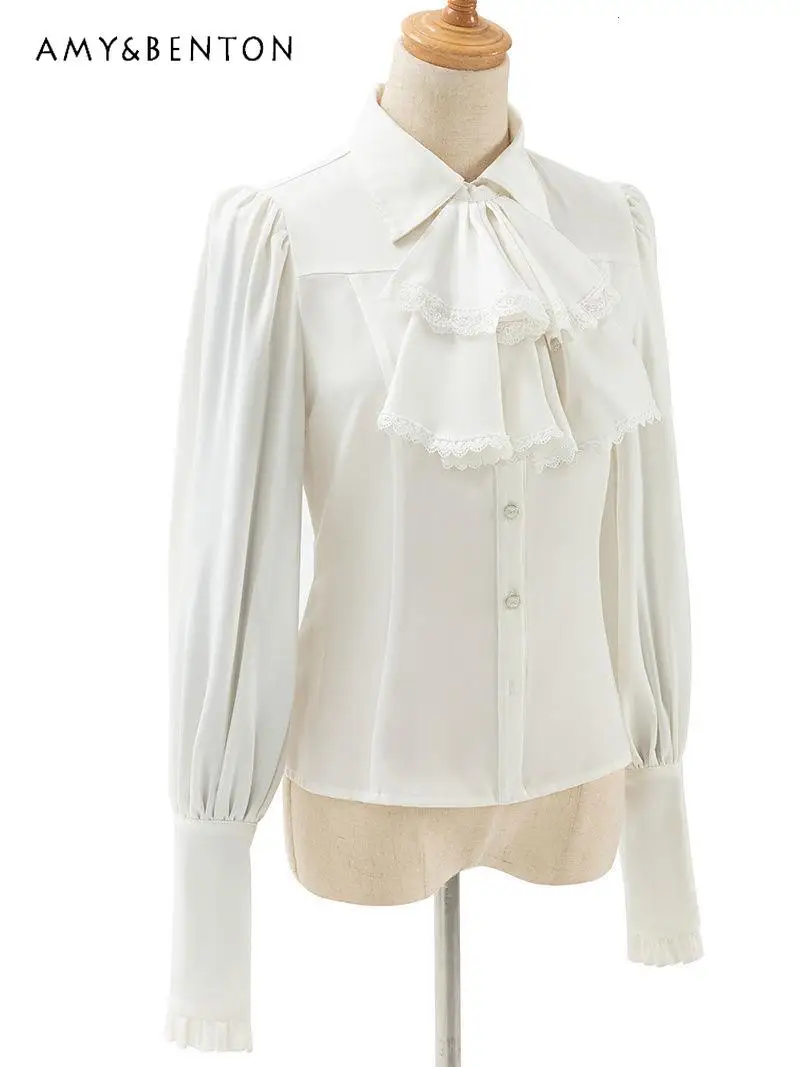 Sweetheart Lolita Pointed Collar Shirt Original Lolita Pure White Long-sleeved Shirts French Elegant Versatile Slim Blouse Women