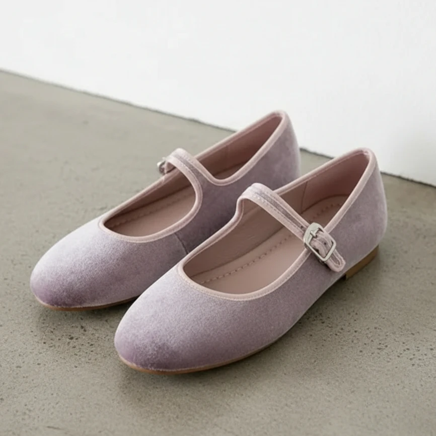 

Luxury Women Velvet Ballet Flats Comfortable Round Toe Mary Jane Shoes Fashion Elegant Dress Wedding Party Flats