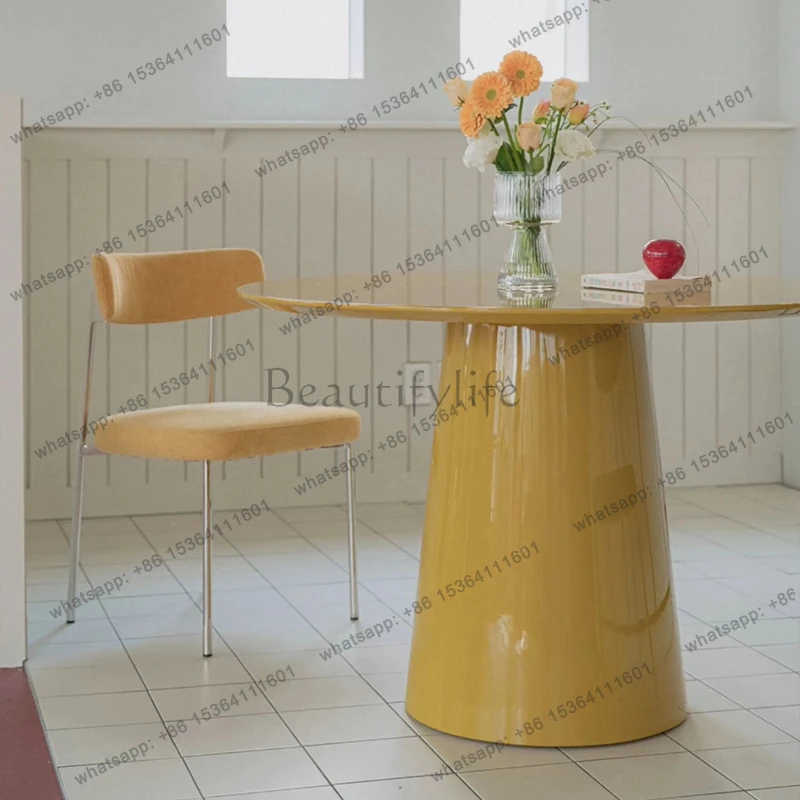 Good-looking designer solid wood round dining table household marble table ash wood high-end fashion