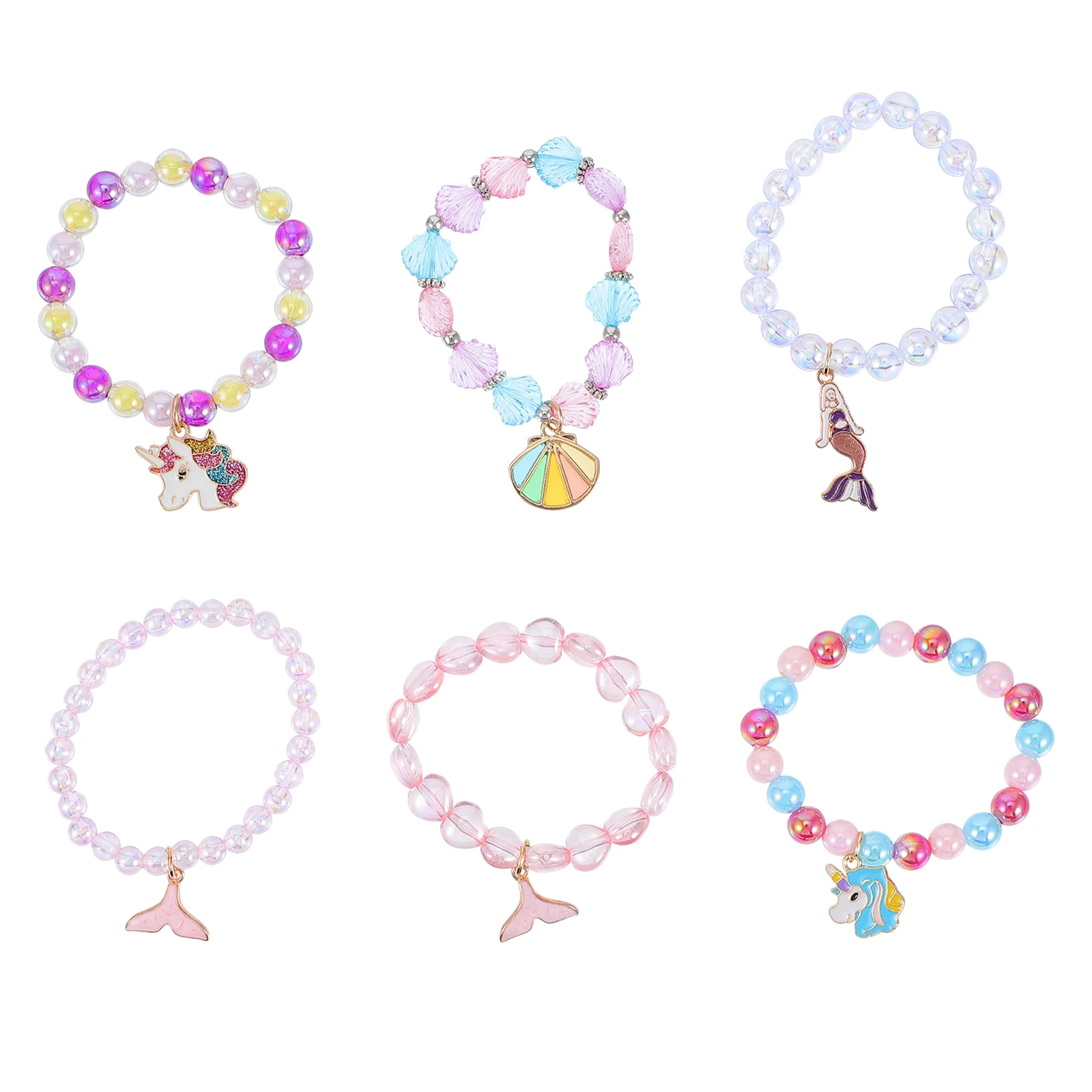 

6pcs Unicorn Bracelets Colorful Acrylic Beaded Jewelry for Girls Toddlers Birthday Party Gifts Toy Accessories