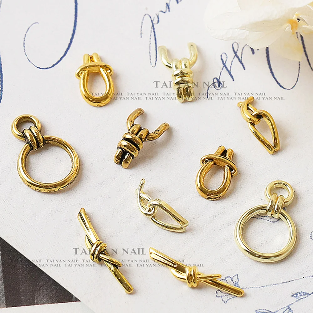 

20pcs Punk Charms for Nail Vintage Style Alloy Gold Silver Gothic Decor Nail Bundle Rope Hollow Ring Art Punk Nail Accessories