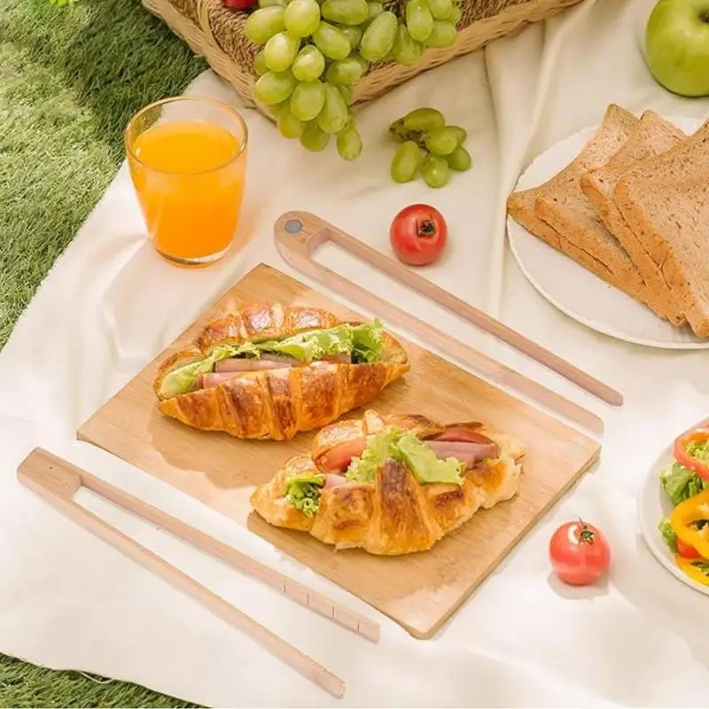 2Pcs 22cm Bamboo Wood Wooden Food Toast Salad Tongs Toaster Bacon Sugar Ice Tea Tong Tea Clips Teaware For Kitchen